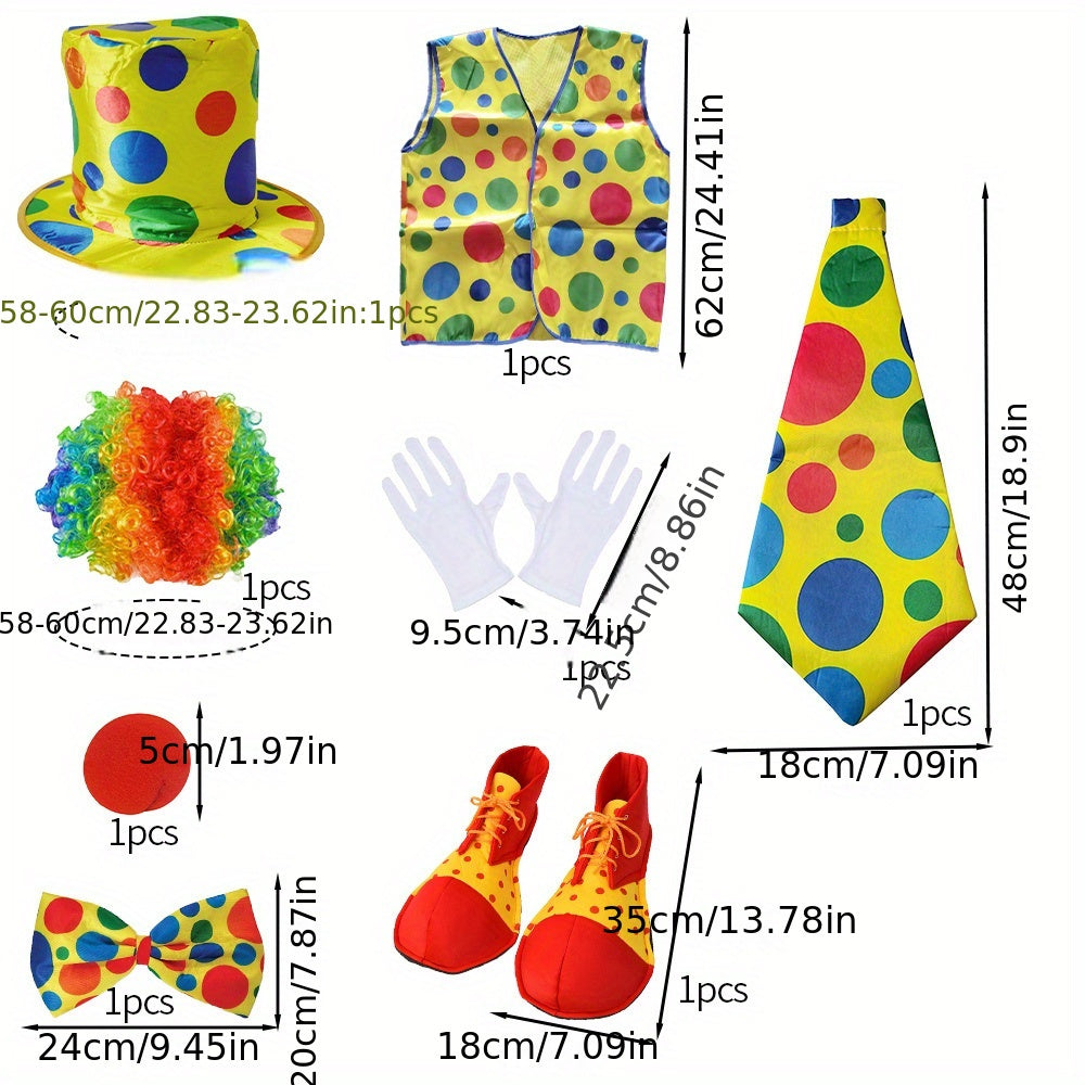 Children's Clown Costume Set – Complete with Hat, Wig, Nose, Tie and More