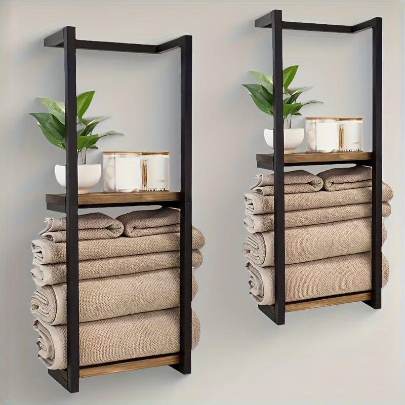 Industrial Towel Rack with Shelves – Elegant and Functional Wall Furniture