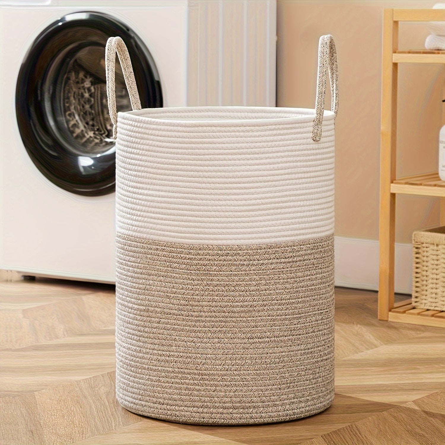 Stylish Two-Tone Laundry Basket - Space for More, Convenient and Durable