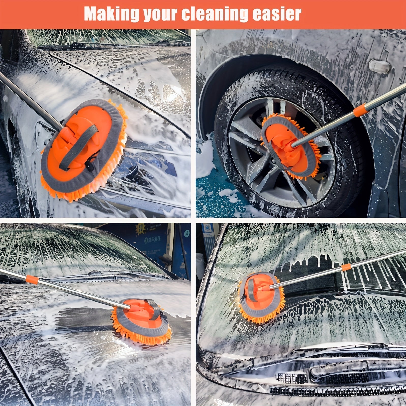 Microfibre Car Wash Brush with Long Handle – Removable Mop Head for Scratch-Free Cleaning