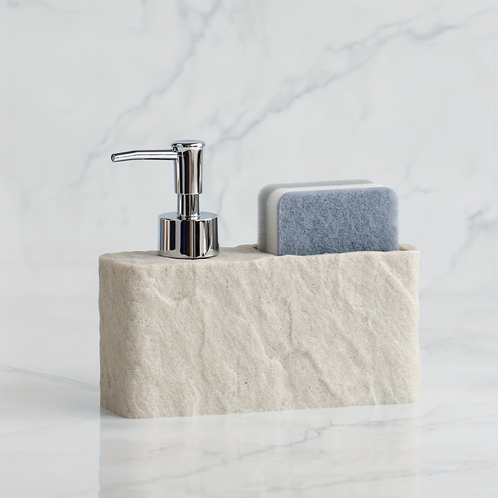 Stone Look Soap Dispenser with Sponge Holder – Stylish and Practical for Kitchen or Bathroom