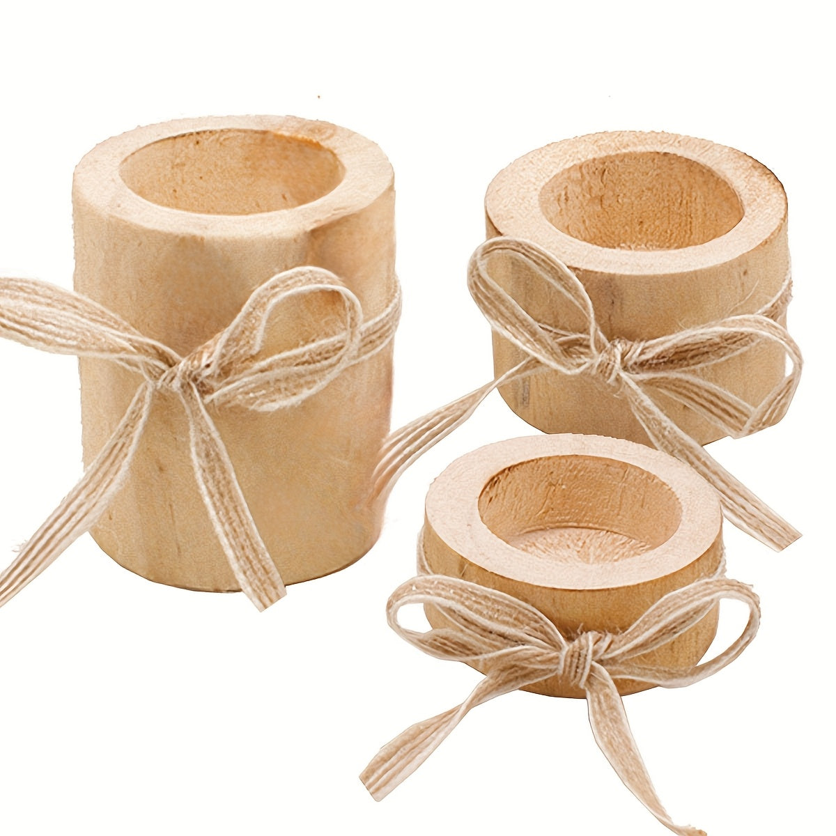Wooden Tea Light Holder with Jute Twine – Rustic Decoration for Home and Garden