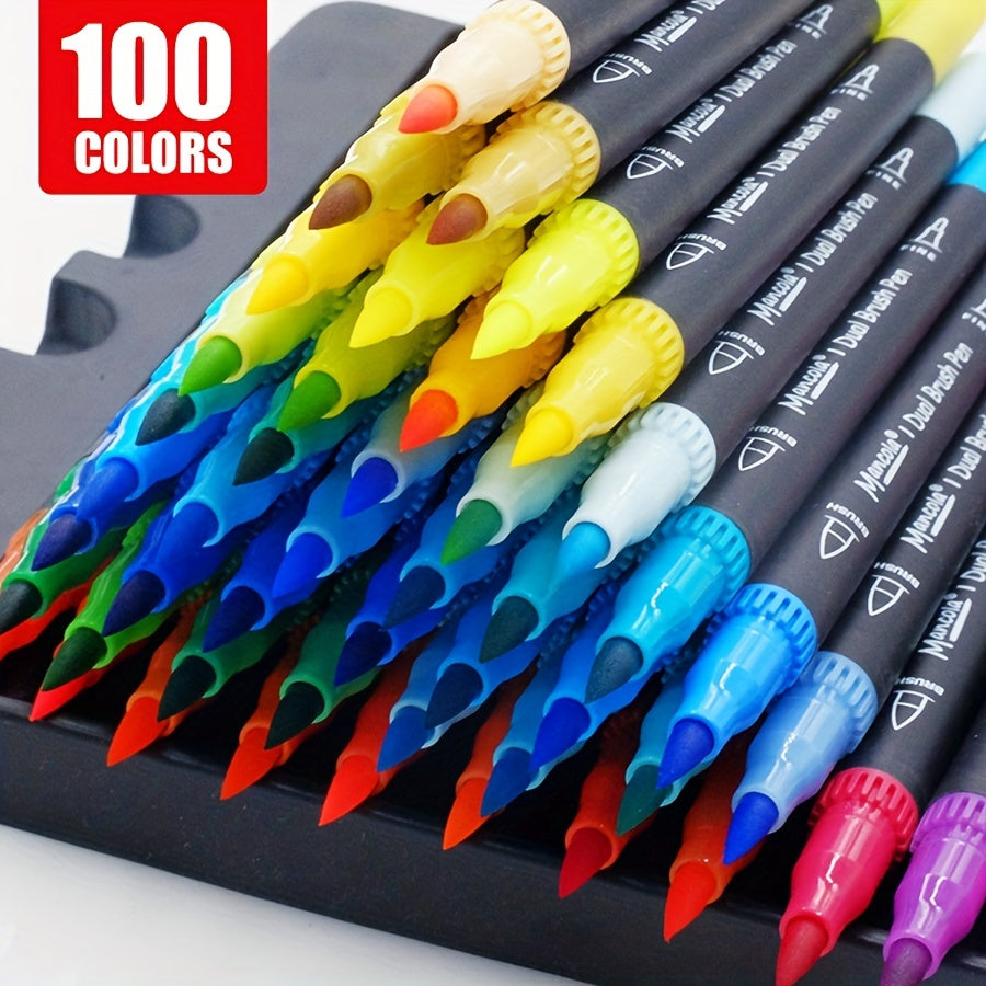 100 Colours Dual-Tip Markers Set – Versatile Fineliner and Brush Tips for Creative Projects