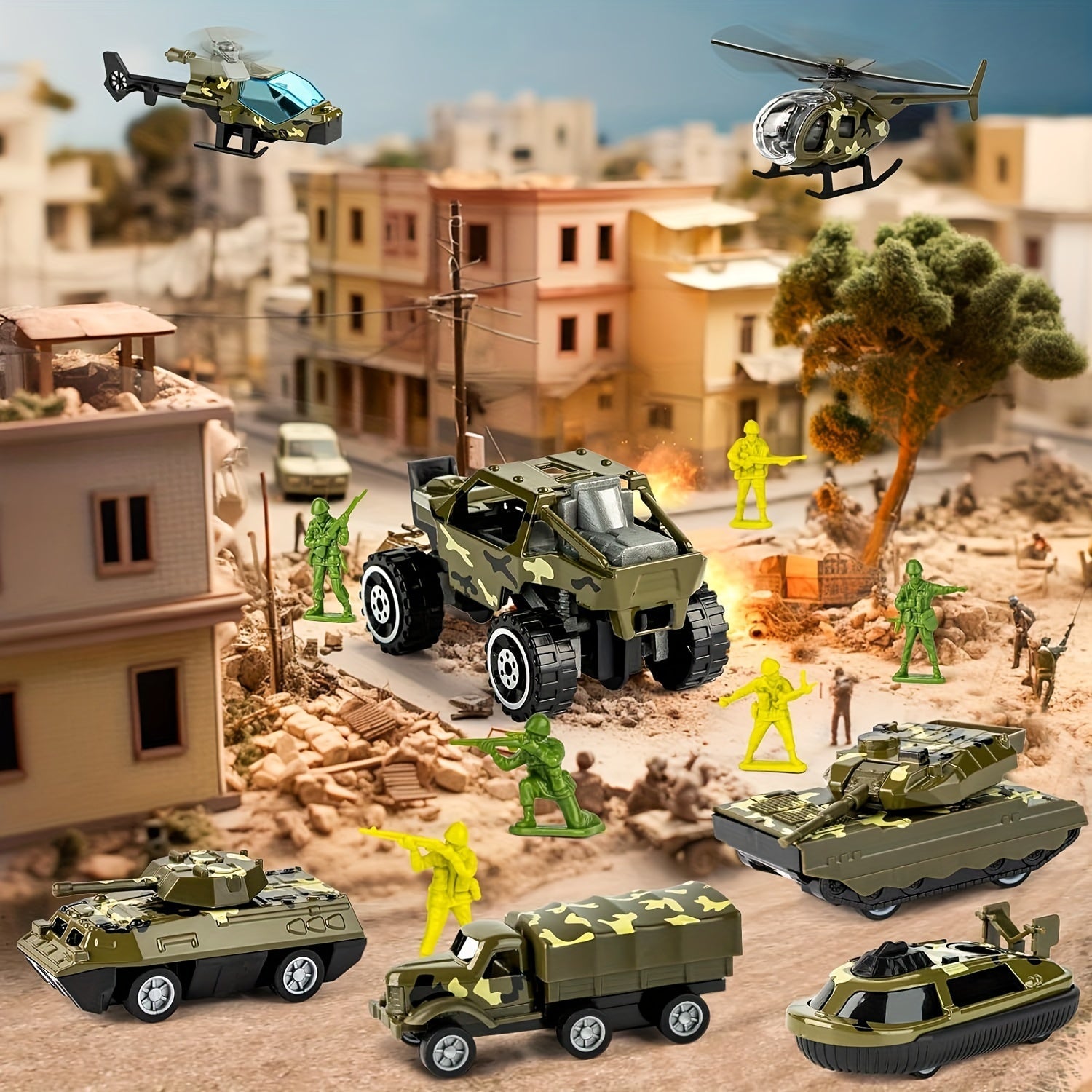 ArmyForce 14-in-1 Military Toy Set - Truck with Tanks, Soldiers and Sound Effects