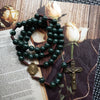 Moss Agate Saint Medal Cross Pendant Rosary Necklace – Celeste