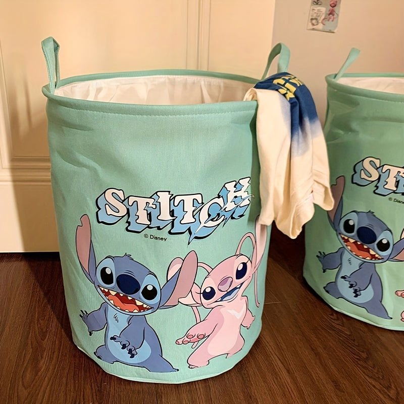 Stitch-Themed Foldable Laundry Basket - Spacious Polyester Organiser with Handles