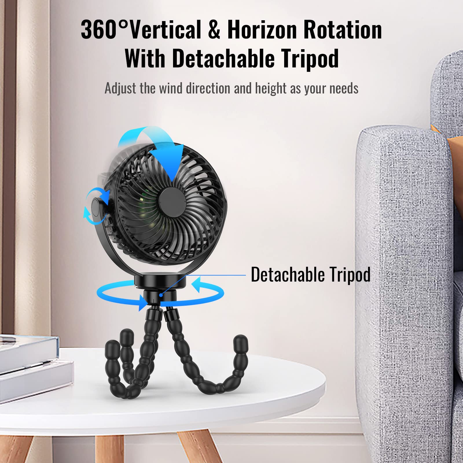 Portable Baby Stroller Fan with 8000mAh Battery