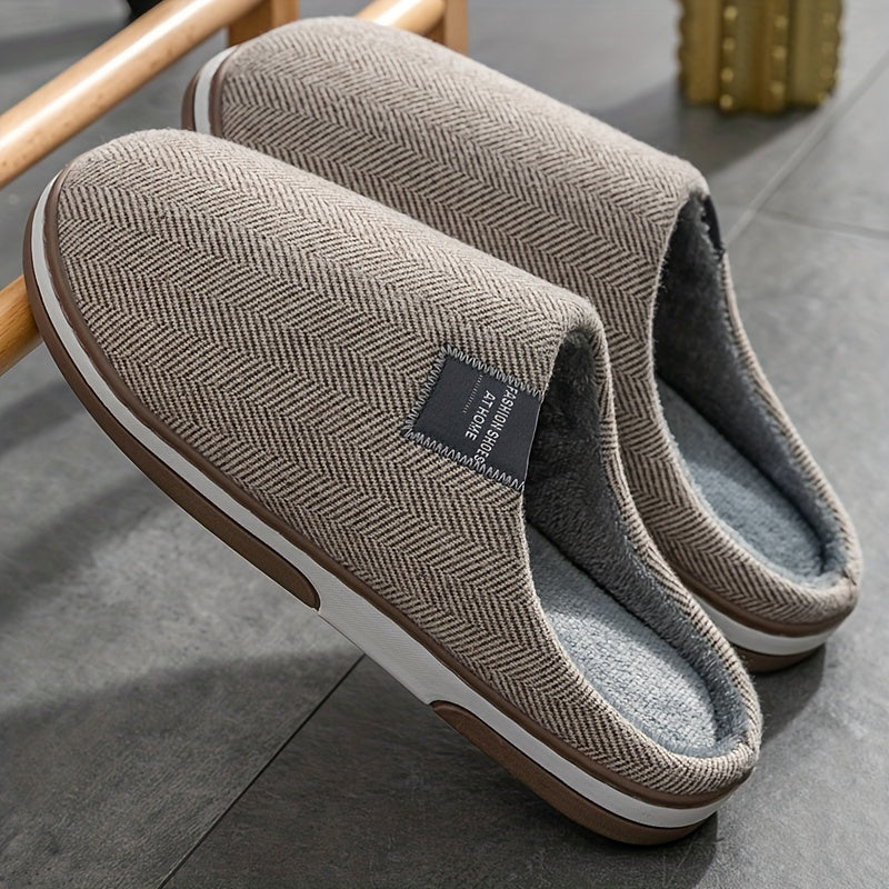 Warm Men's Slippers with Herringbone Pattern – Comfort & Grip for Home in Autumn and Winter