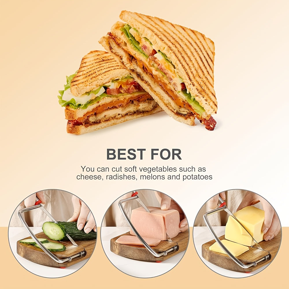 Artisan Acacia Cheese Slicer – Stainless Steel Knife on Elegant Wooden Base