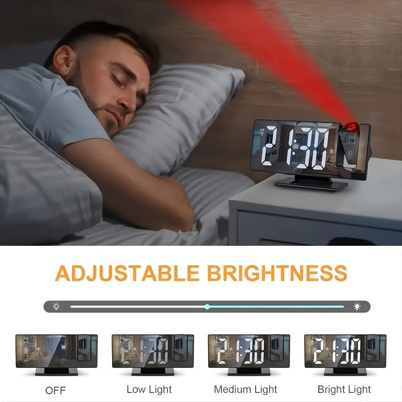 Digital Mirror Alarm Clock with Projection – Large LED Display and Multifunctional Alarm Feature