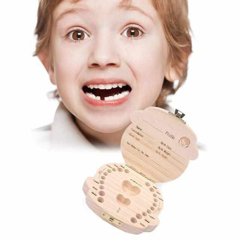 Wooden Box for Milk Teeth with Compartments to Remember the Tooth Transition