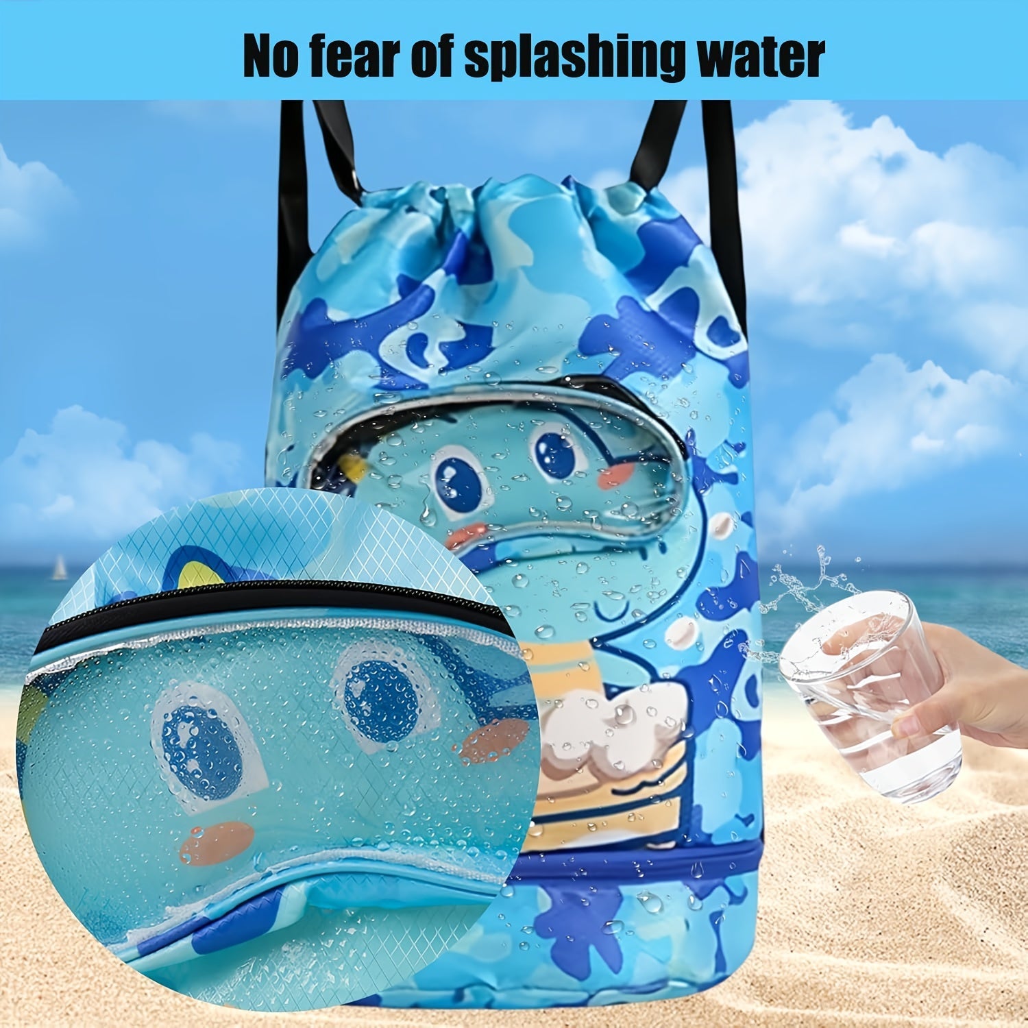 Ocean-Themed Swim Backpack - Waterproof with Wet/Dry Separation