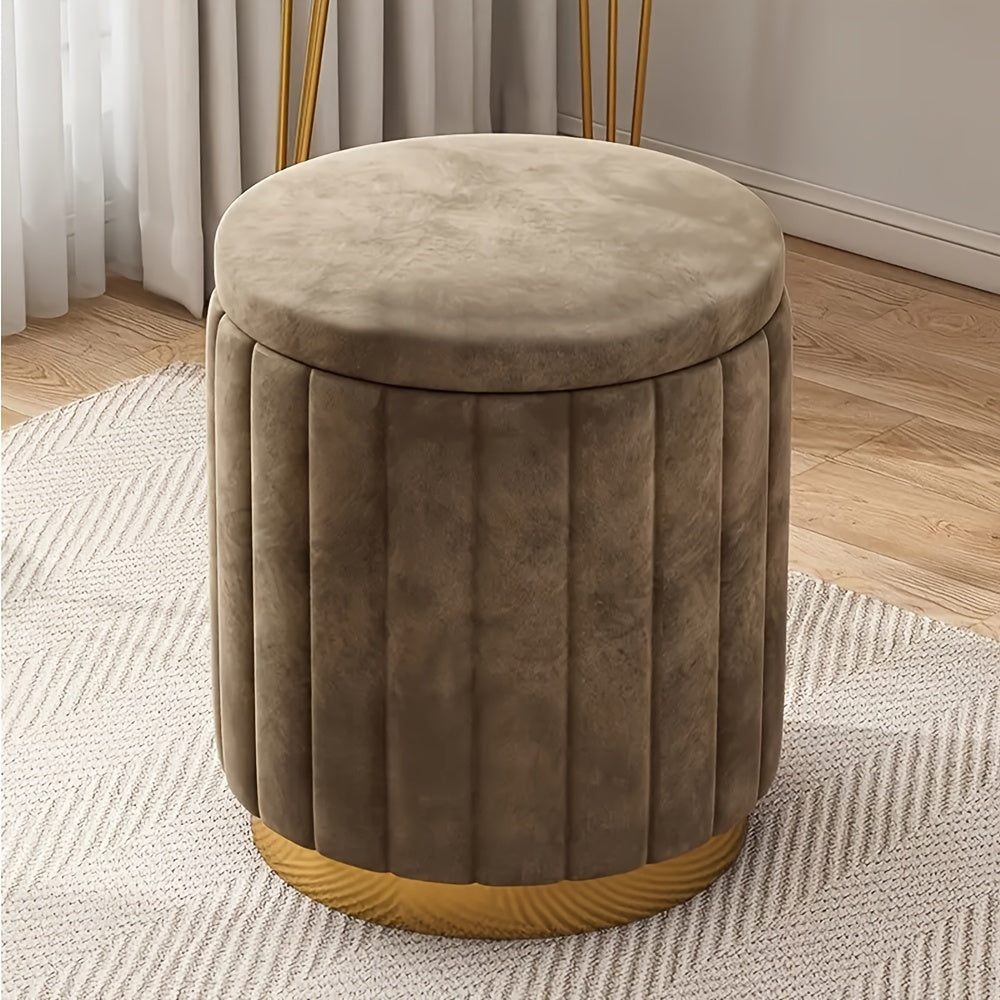 Nordic Chic Storage Ottoman – Stylish Round Pouffe with Storage and Mirror Finish