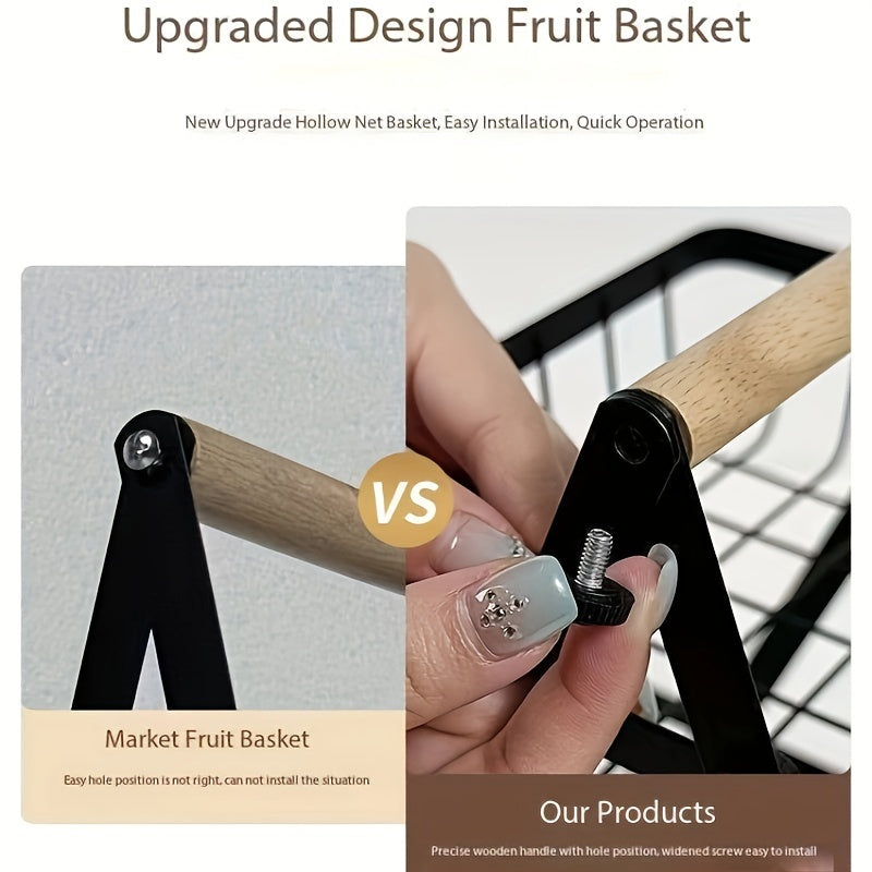 Two- and Three-Tier Storage Basket with Wooden Handle - Stylish Solution for Kitchen and Bathroom