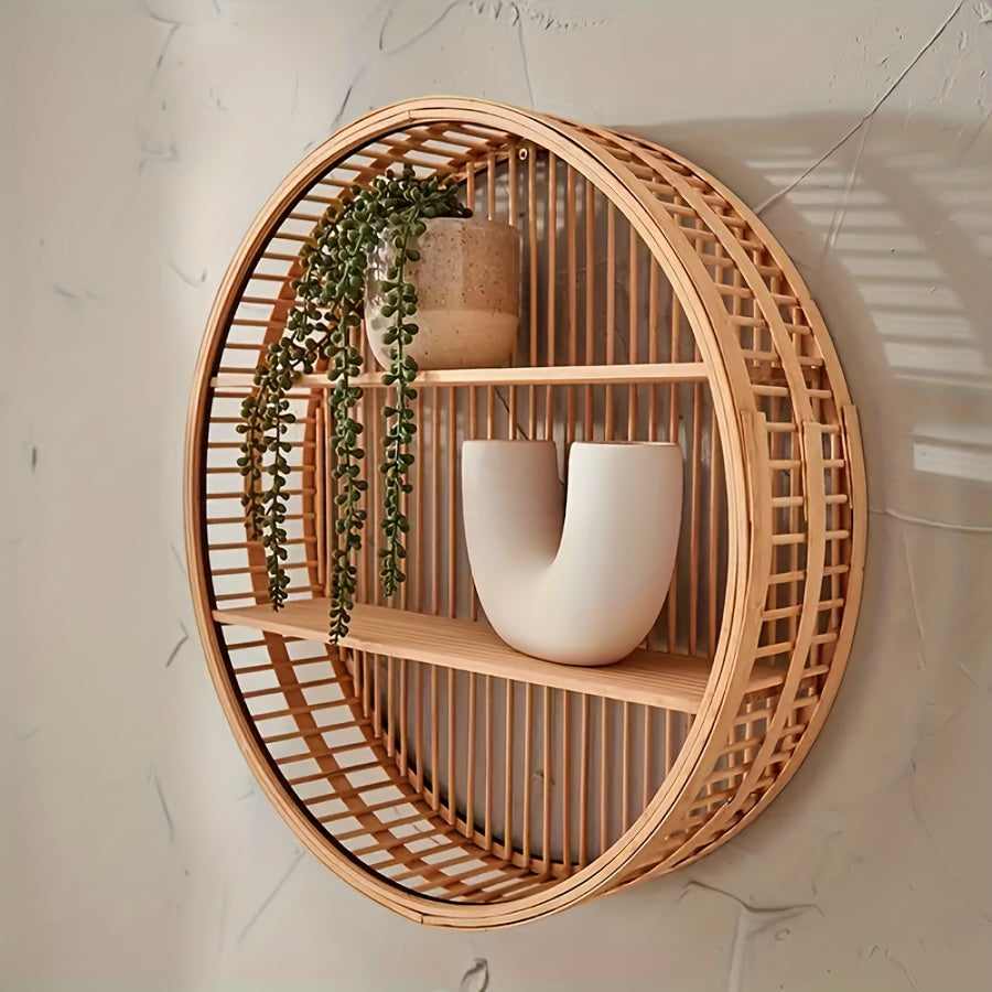 Handmade Bamboo Wall Shelf - Unique Round Design for Stylish Storage