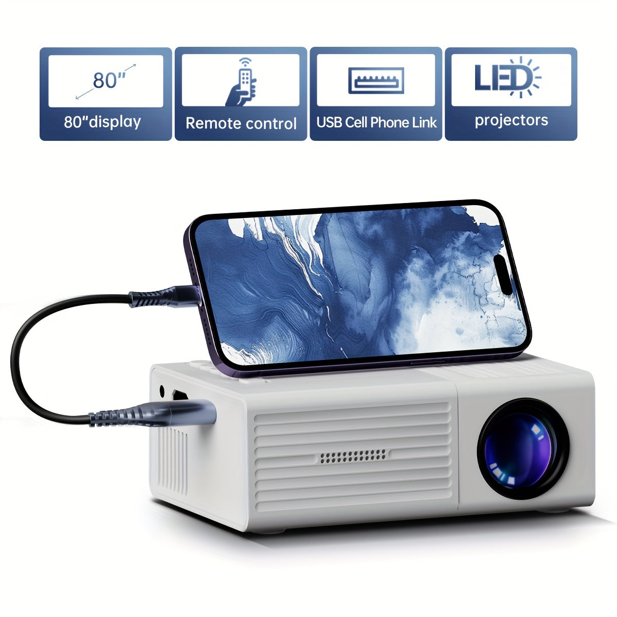 Ultra-Bright Mini Projector 3000 Lumen – Portable, HDTV & USB, Ideal for Home Cinema & Outdoors!
