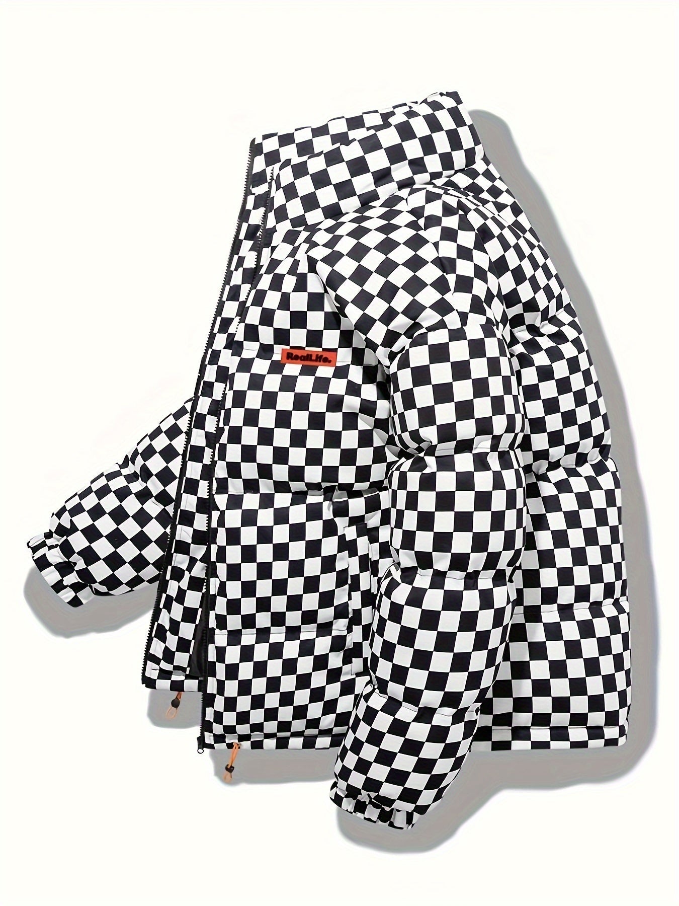 Stylish Checked Puffer Jacket for Men – Breathable and Warm Winter Jacket with Stand-Up Collar