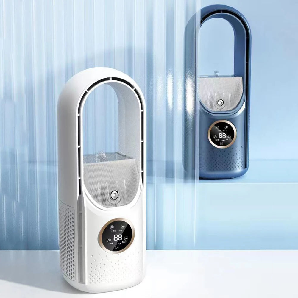 202Portable Airco - Portable Silent Air Cooler - USB-Powered - 6 Speeds - For Home, Office & Travel - White/Blue