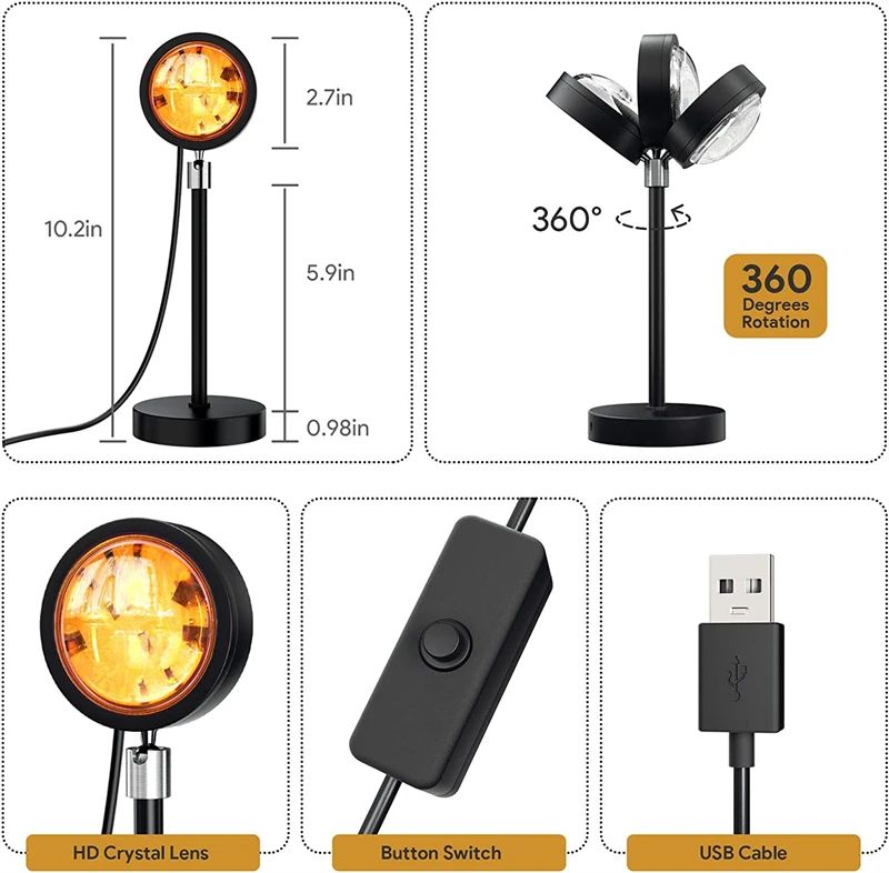 16 Colours RGB USB Sunset Light - Neon LED Rainbow Night Lamp and Photography Projector for Mobile Self-Portraits