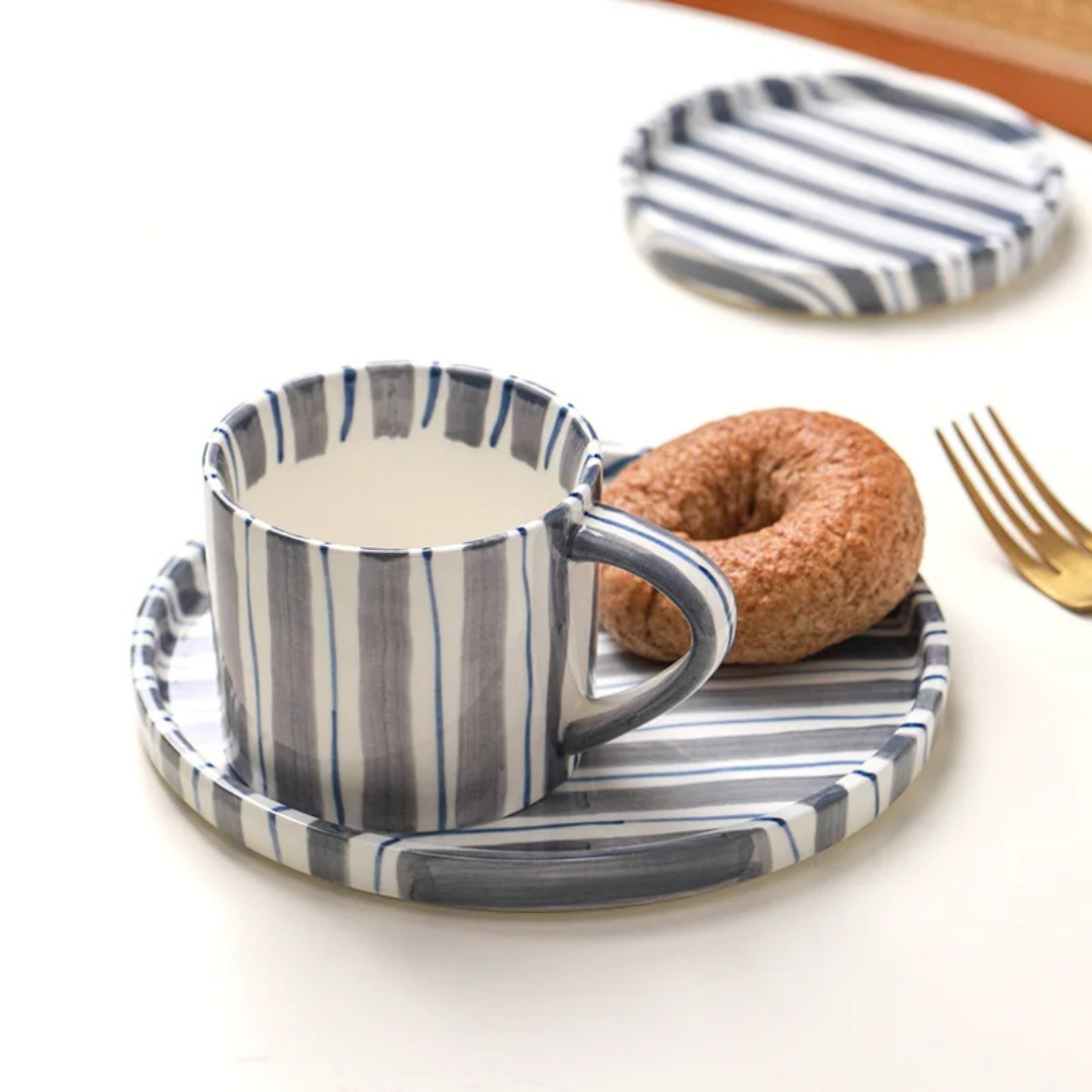 RetroChic Ceramic Coffee Set | Durable hand-painted mug and saucer for sophisticated beverage moments