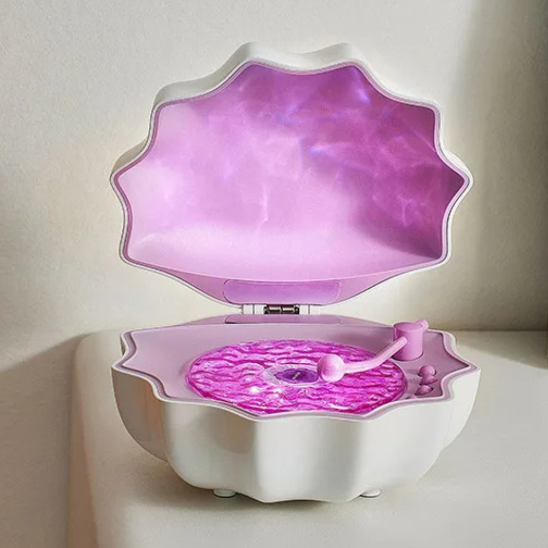 AquaAura Shell Lamp Speaker | Portable Bluetooth speaker with immersive ocean wave projection and ambient lighting