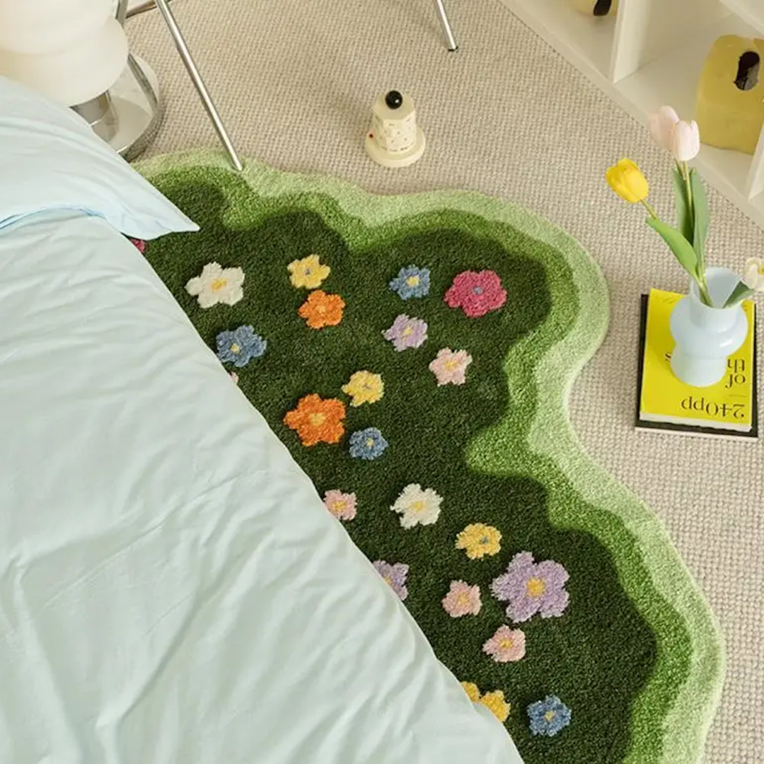 GardenGlow Bloemen Vloerkussen | Zachte vloermat met bloemenpatroon voor woonkamer, slaapkamer en ha
