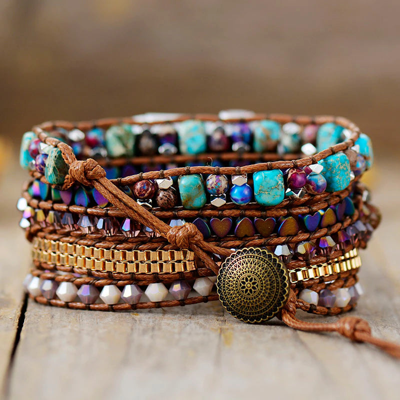 Boho & Co Bohemian Beaded Apple Watch Strap – Sustainable Leather Accessory with Natural Stones
