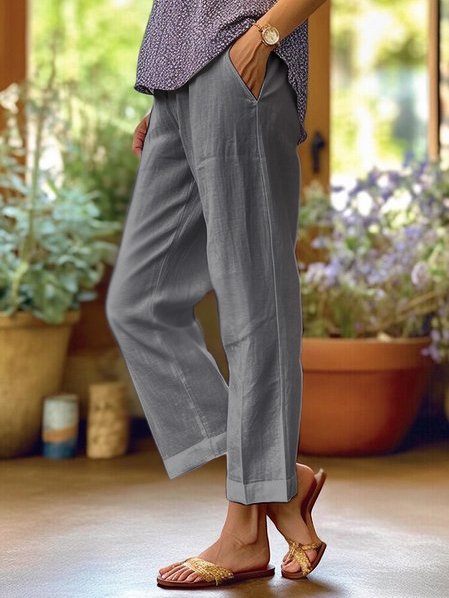 Lightweight Linen Women's Trousers with High Waist and Pockets