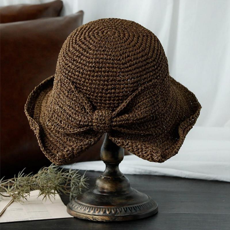 Retro Foldable Straw Hat with Bow
