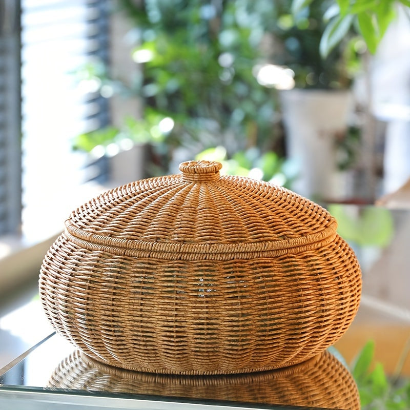Rustic Woven Storage Basket with Lid - Versatile and Durable
