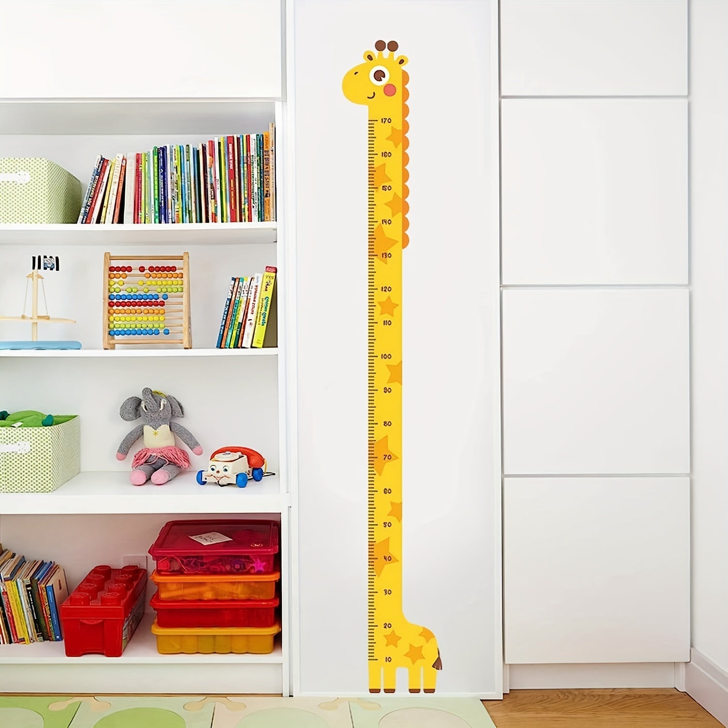 Cute Giraffe Growth Chart Sticker for Children - Easy to Apply and with Colourful Tail