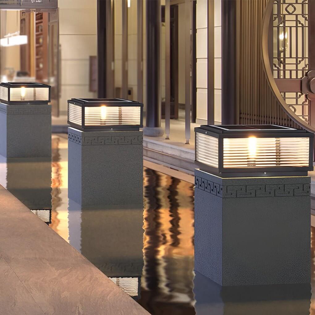 Modern LED Outdoor Post Lamp - Ribbed Glass