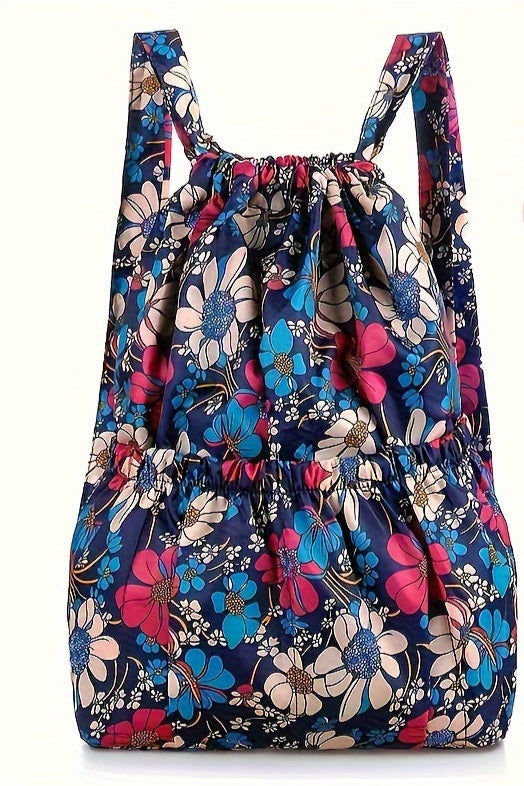 Geometric Nylon Backpack with Drawstring Closure – Perfect for Travel and Sports Activities