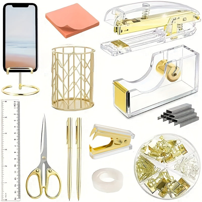 Rose Gold Acrylic Desk Organiser Set | Desk Organiser | Complete Set with Stapler, Ruler and More