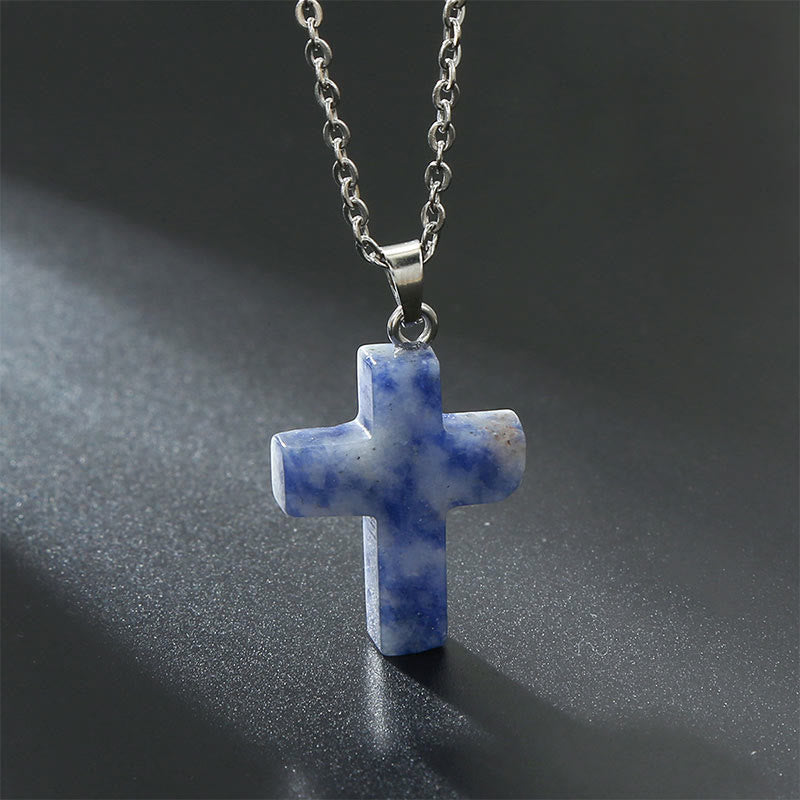 Necklace with Cross made of Natural Gemstones – Seraphina
