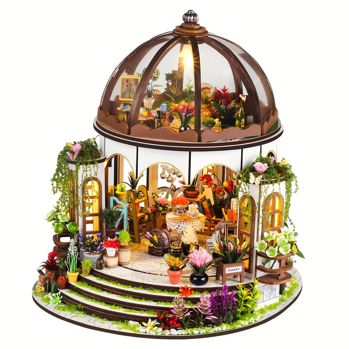 Miniature Flower House – 3D Wooden Puzzle with LED Lighting and Detailed Garden