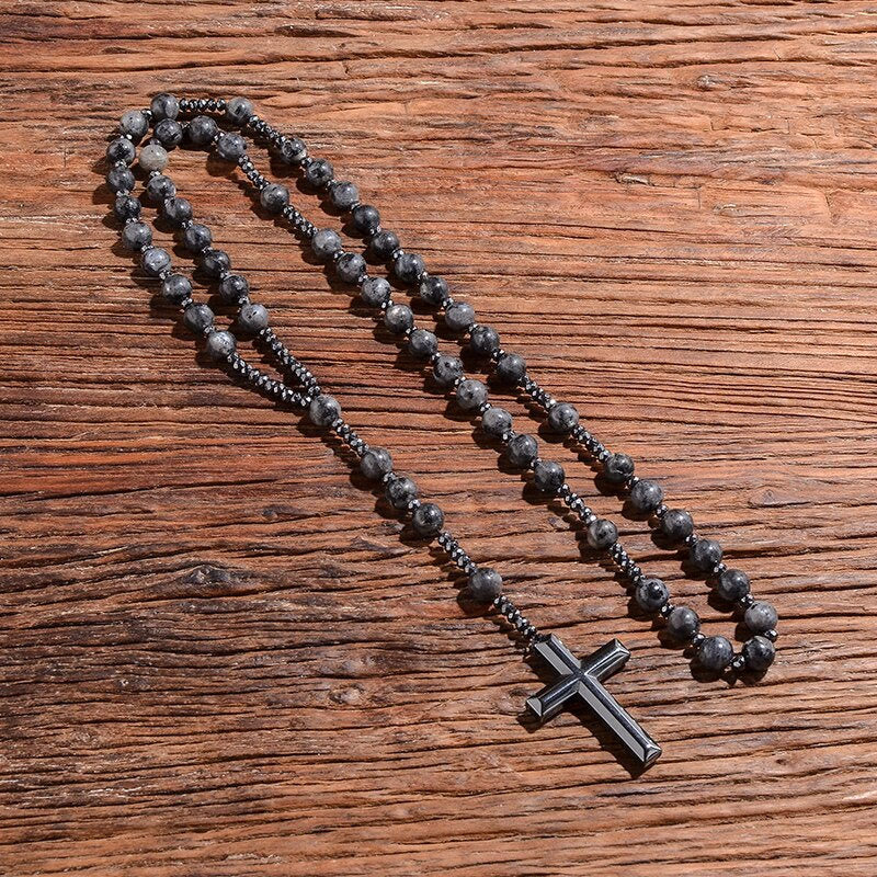 Tiger's Eye and Lapis Lazuli Cross Rosary Necklace for Men – Orion