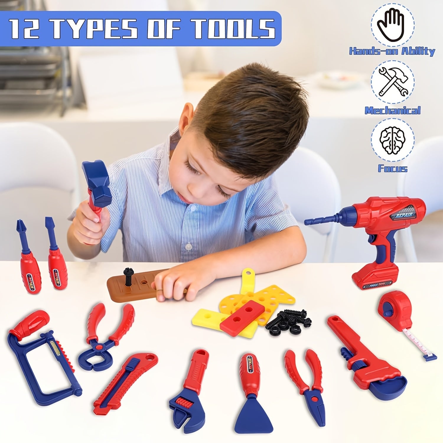 48-Piece Tool Set for Children – With Electric Drill, Safety Helmet and Storage Bag