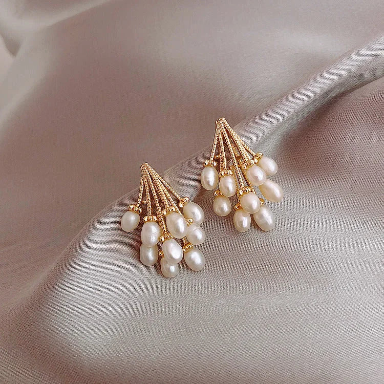 18K Gold-Plated Silver Earrings with Pearl Tassel – Noelle