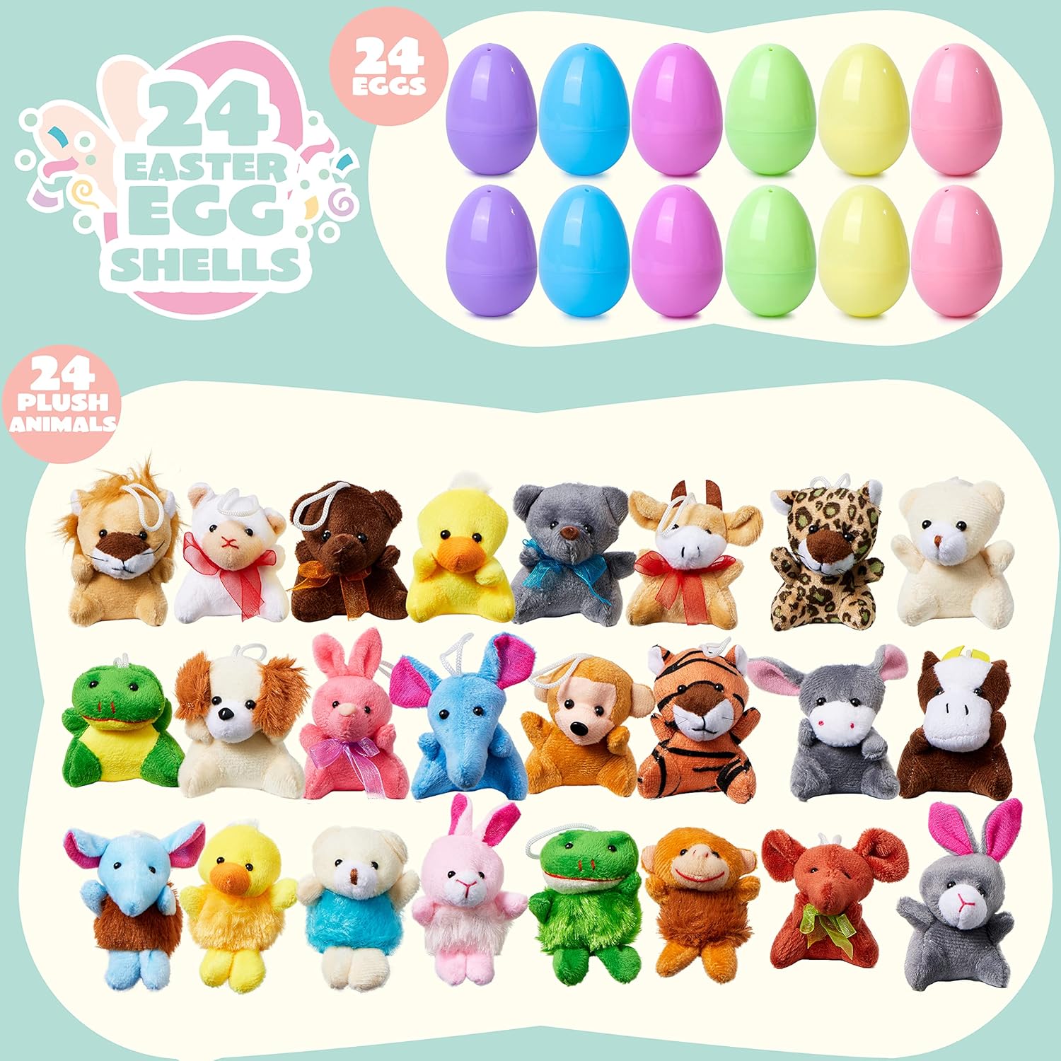 Plush Easter Eggs with Mini Animals for Children – 12 Piece Surprise Egg Set
