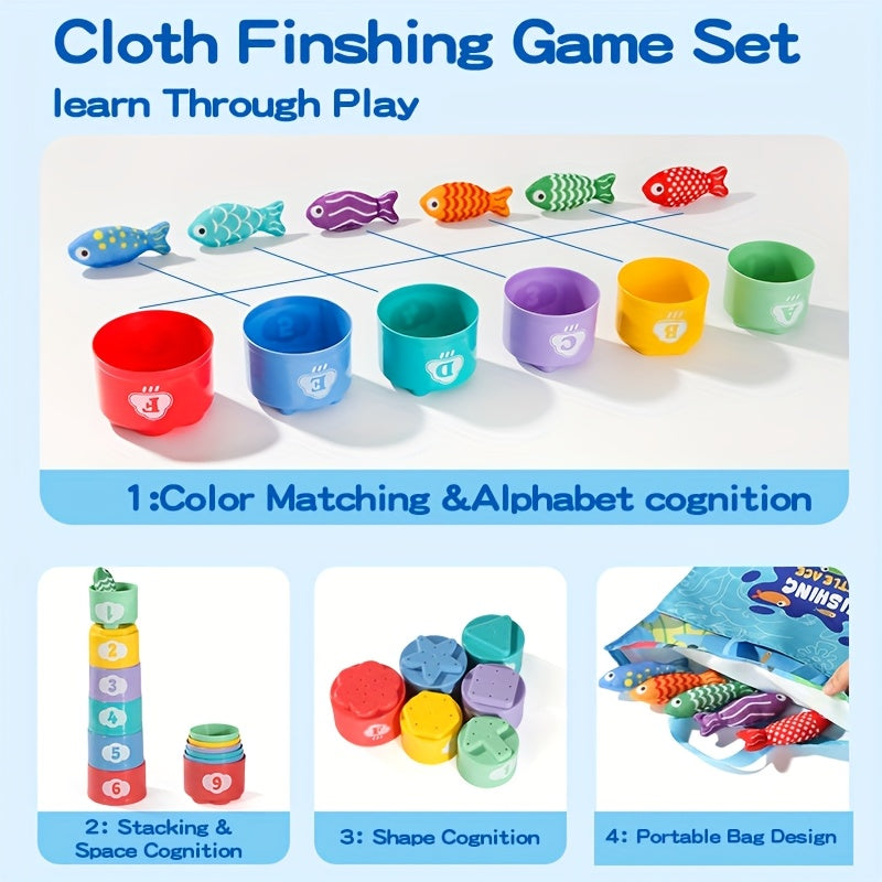 Children's Fabric Fishing Game – Plush Fish and Stacking Cups for Educational Fun
