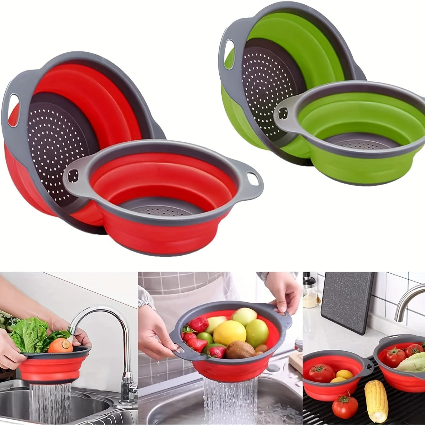 Collapsible Silicone Colander Set – Perfect for Pasta, Vegetables and Fruit