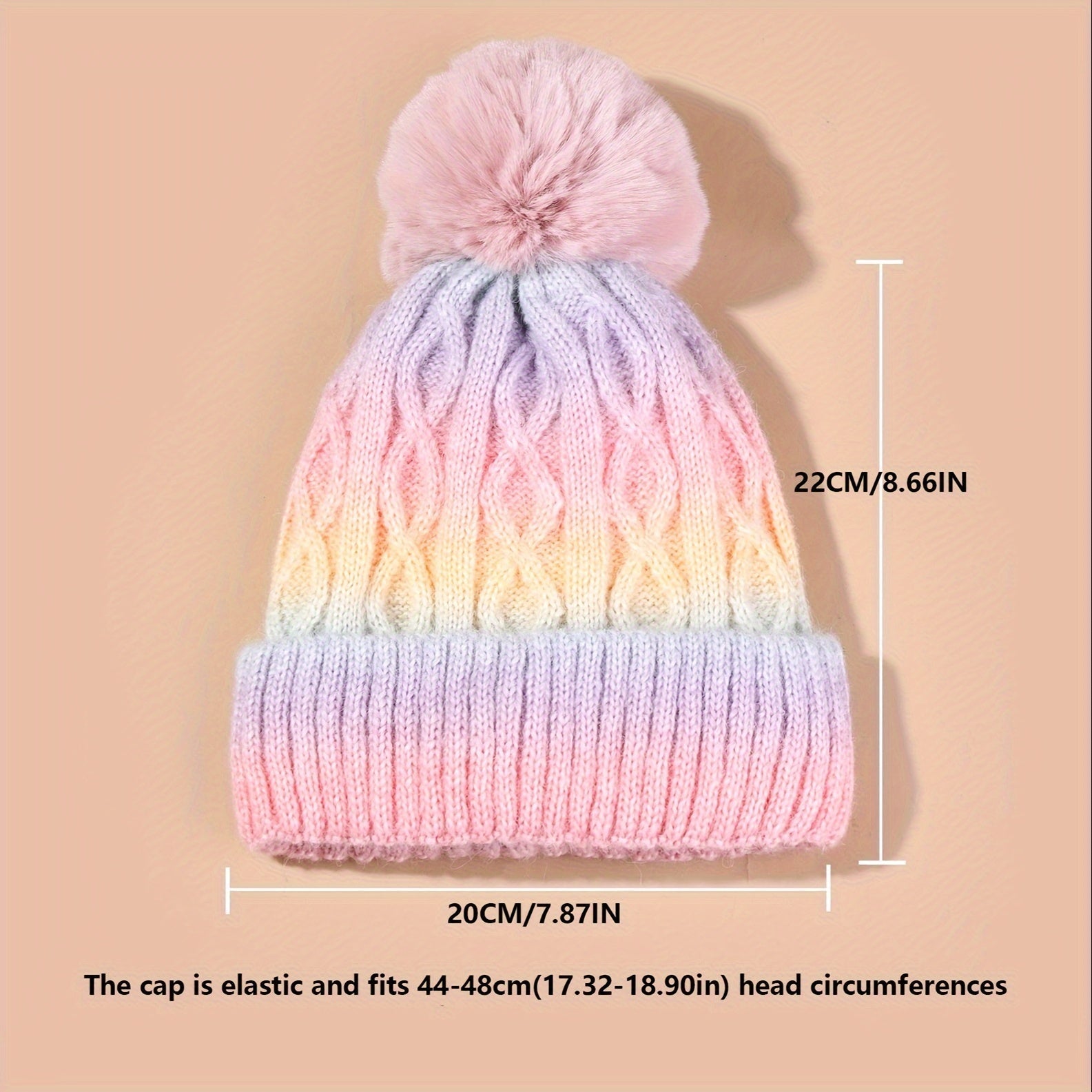 Lana Rainbow Beanie for Girls - Knitted Hat with Pom Pom and Thick Material for Winter
