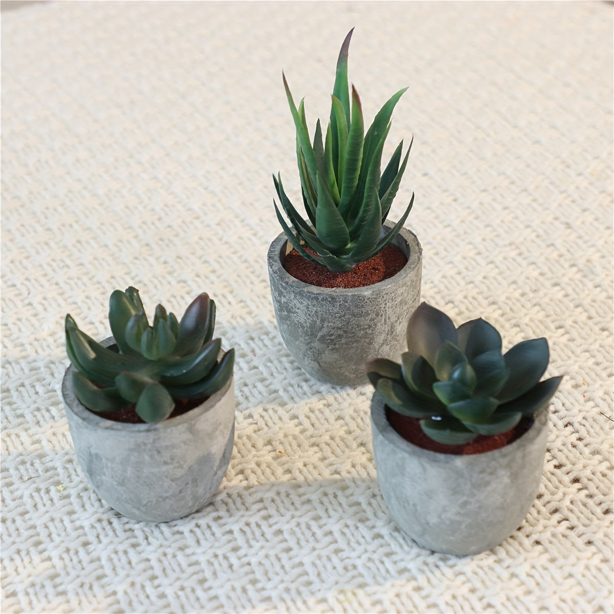 Decorative Mini Artificial Plant Set in Concrete Look – Stylish Green Touch for Any Interior