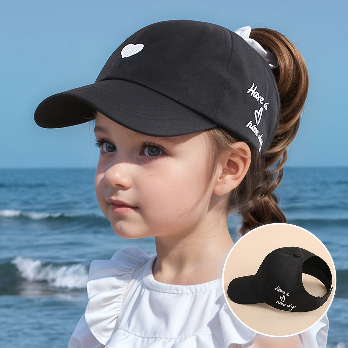 Adjustable Baseball Cap for Kids – Heart Embroidery and Breathable Comfort