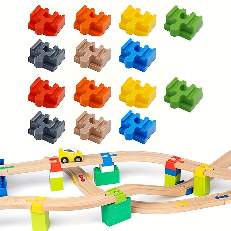 Set of 7-14 Colourful Wooden Track Adapters – Adjustable Connectors for Modelling