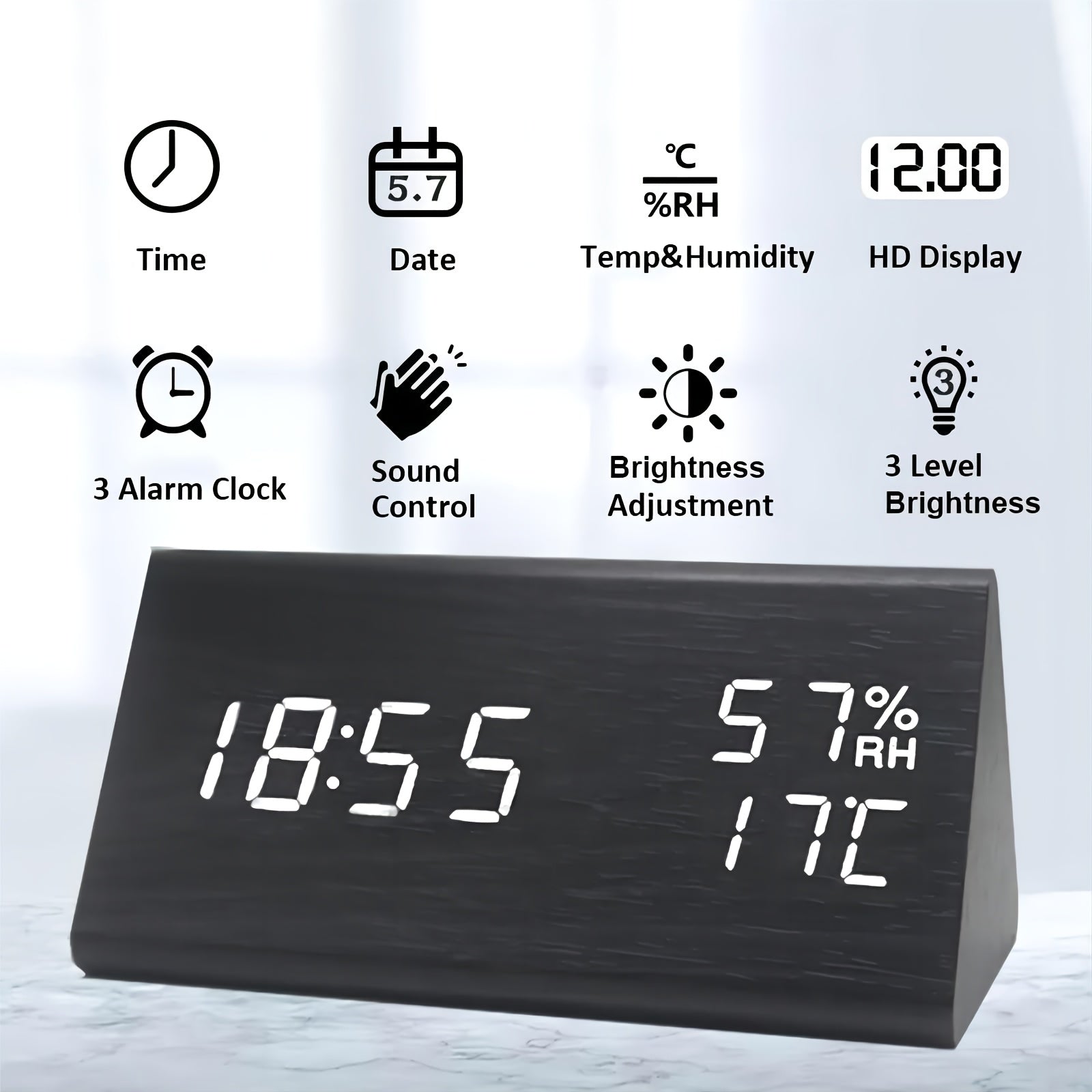 TriWood LED Alarm Clock – Functional and Minimalist Design