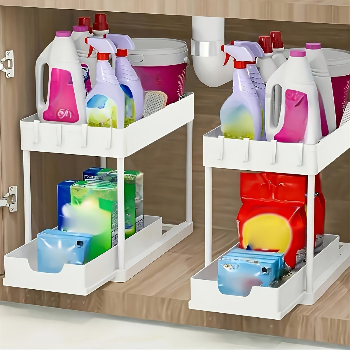 2-Tier Organiser with Hooks and Cup – Smart and Stable Storage System for Under Sink or Worktop