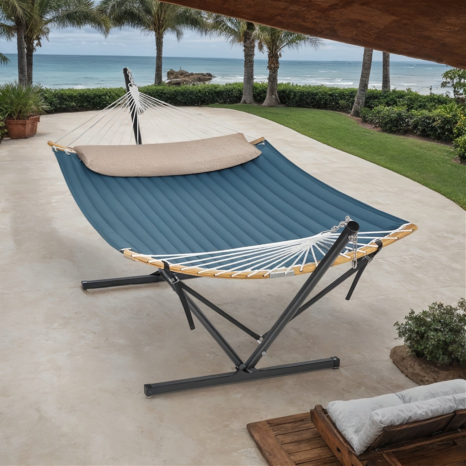 Padded Hammock with Stand – Comfortable Bamboo Spreader and Cushion