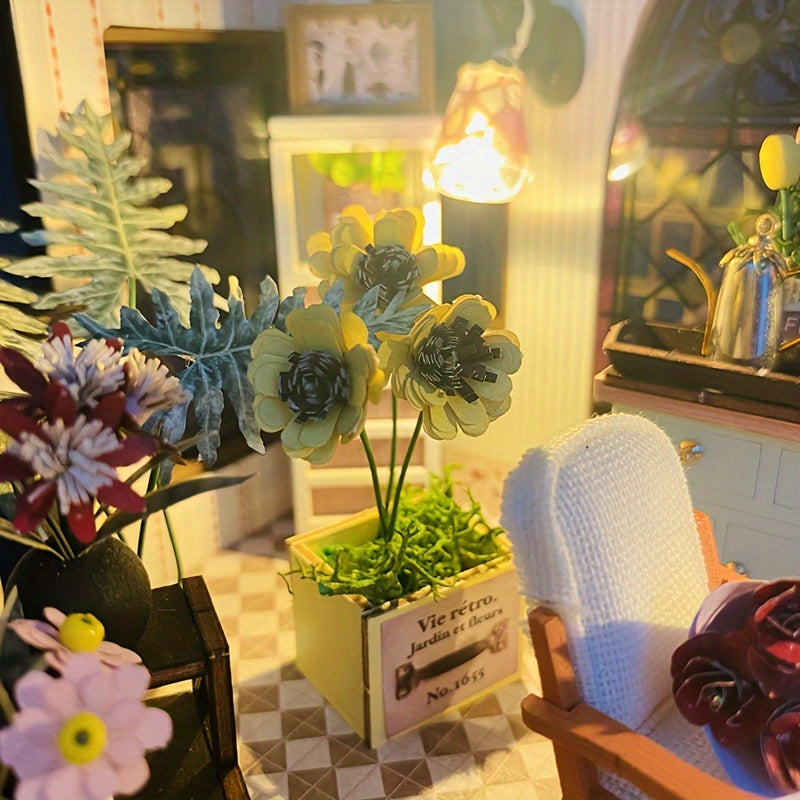 DIY Miniature Greenhouse House with Lighting – Handmade 3D Puzzle for Creative Decoration